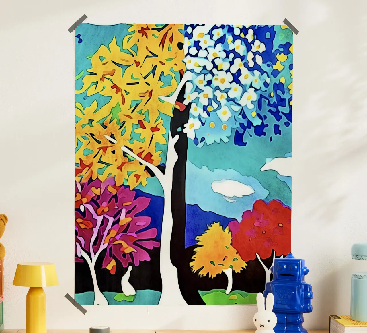 Paesaggio colorato, motivo #4 poster con telaio in legno da ZAMART