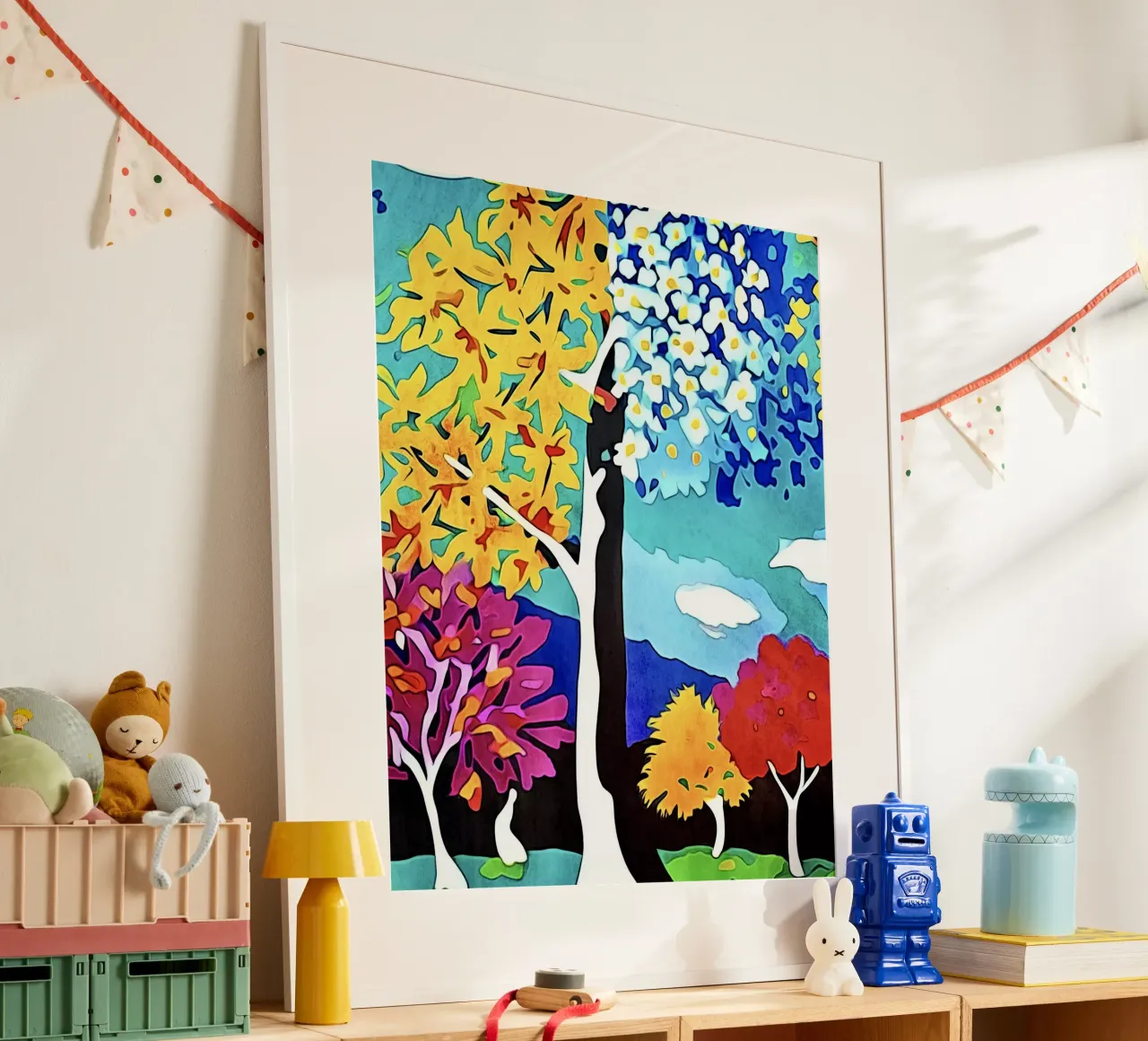 Paesaggio colorato, motivo #4 poster con telaio in legno da ZAMART