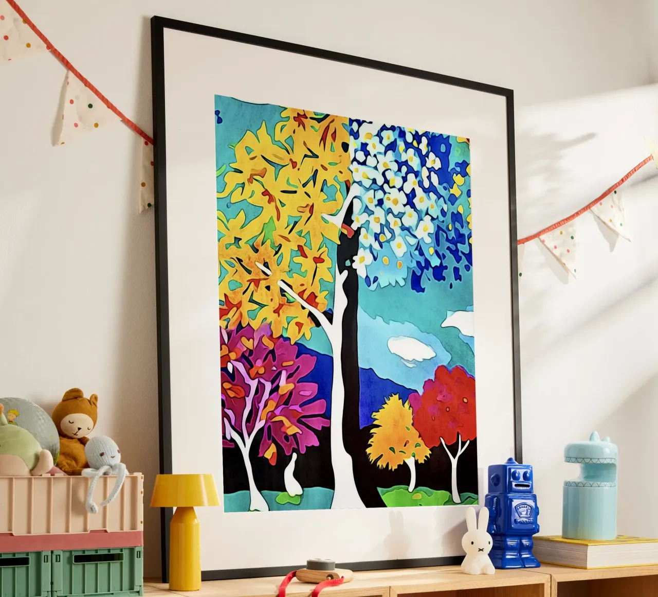 Paesaggio colorato, motivo #4 poster con telaio in legno da ZAMART