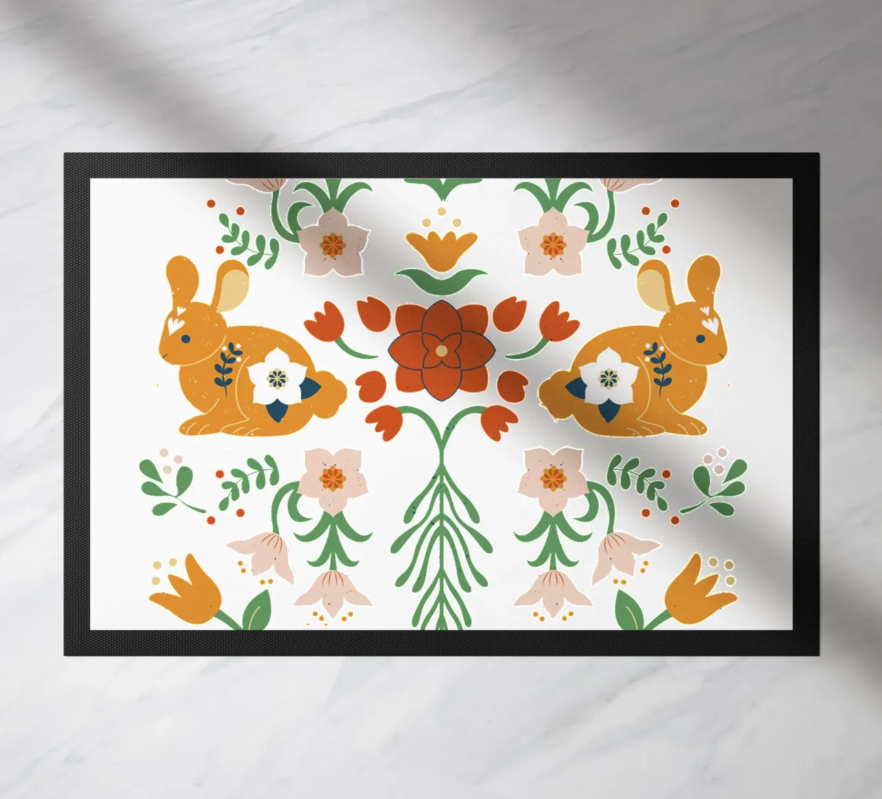 Flowers and Bunnies doormat by Mostly Pink