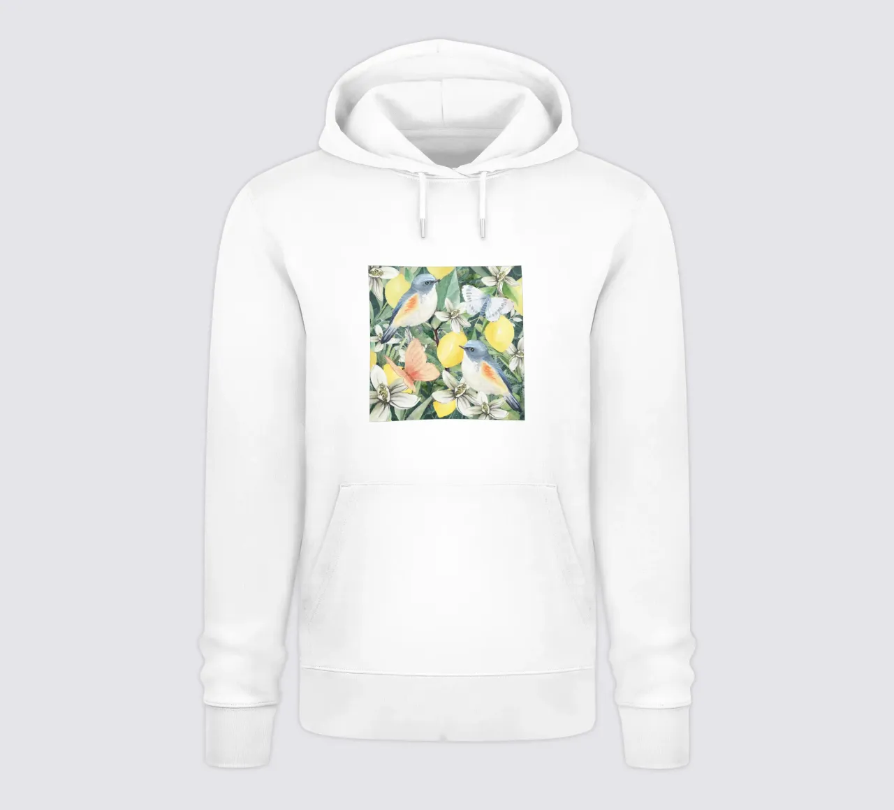 Pájaros en un huerto de limoneros sudadera con capucha de Mostly Pink
