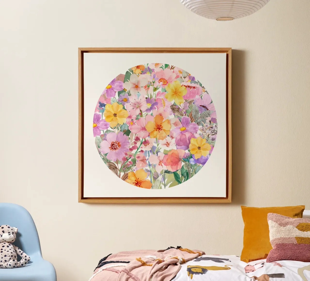 Cerchio di fiori rosa tela con Cornice a cassetta da Chérie Prints