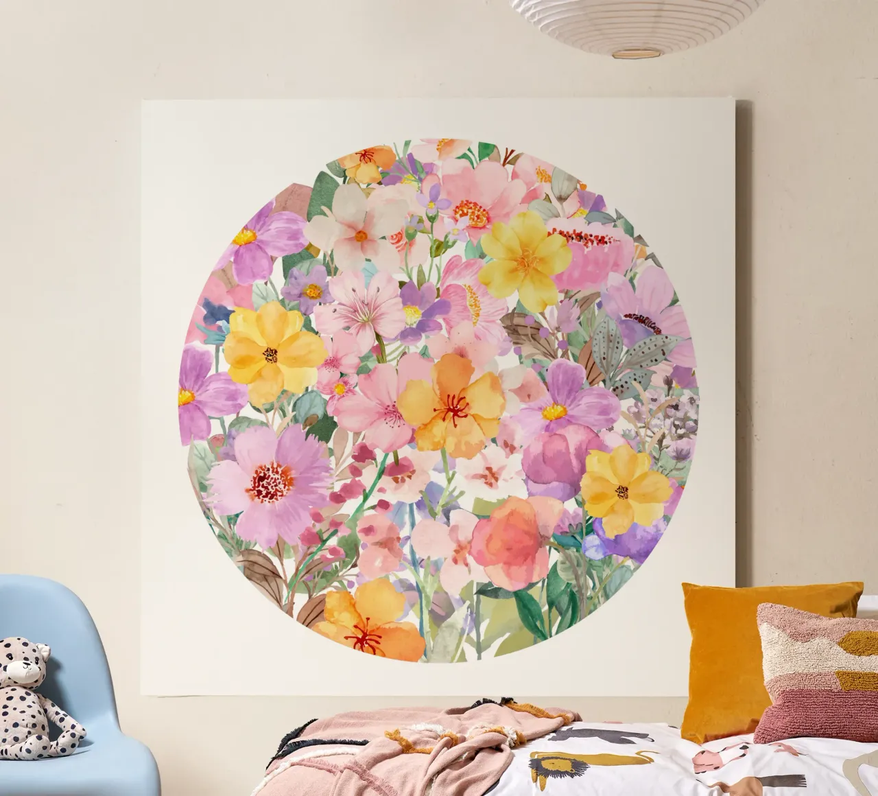 Cerchio di fiori rosa tela con Cornice a cassetta da Chérie Prints