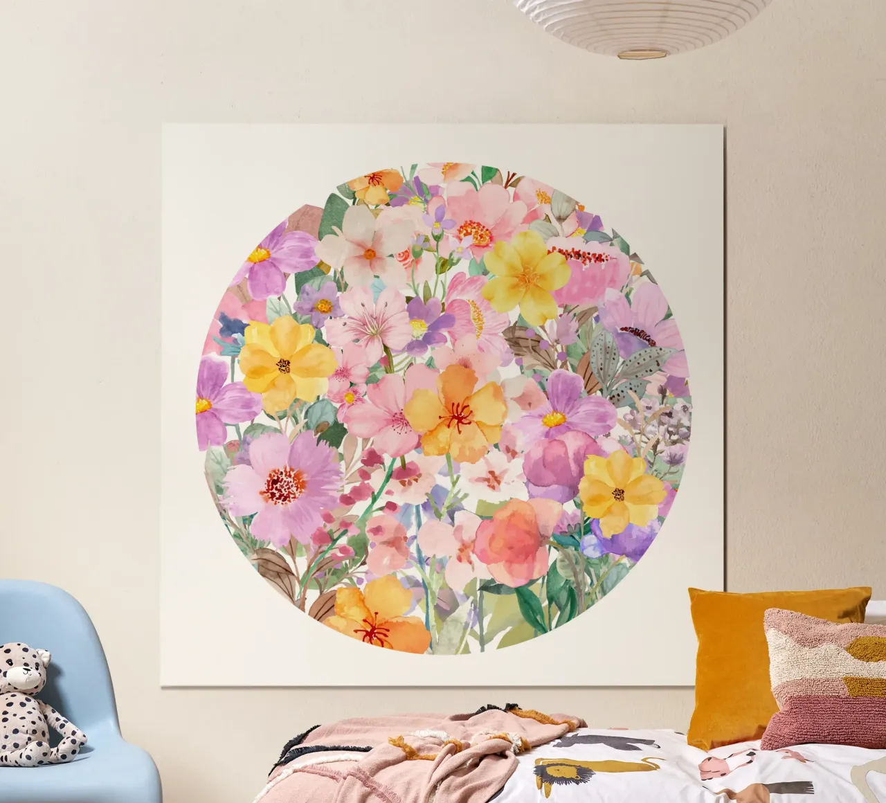 Cerchio di fiori rosa poster con telaio in legno da Chérie Prints