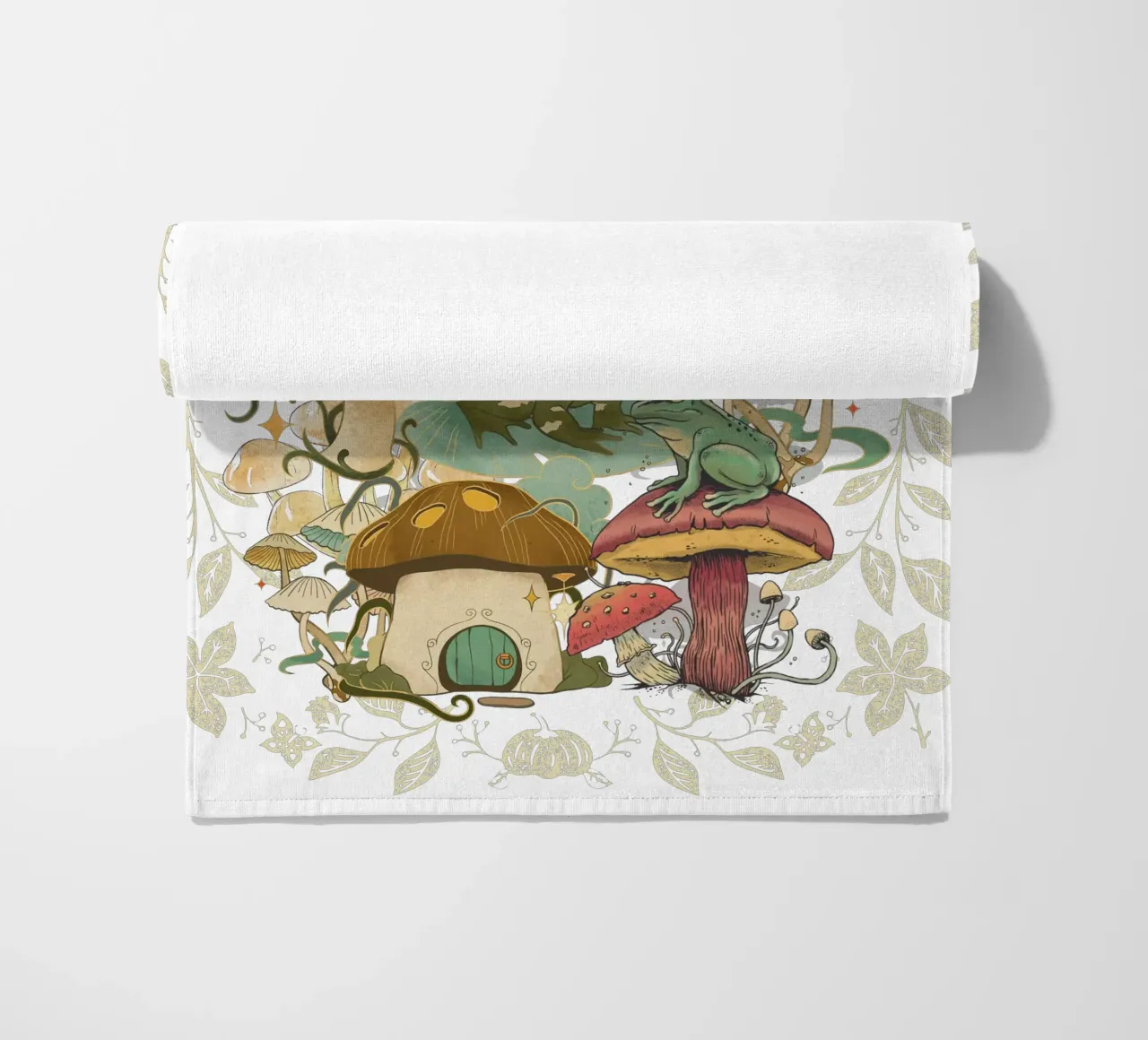 Rane e funghi telo mare da Mostly Pink