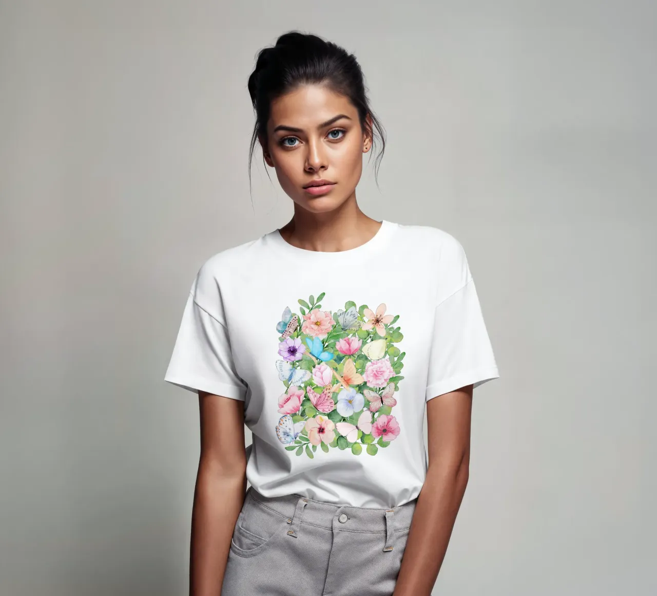 Flowers and Butterflies t-shirt by Mostly Pink