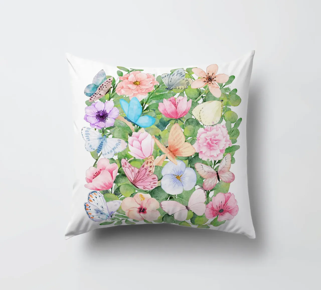 Flowers and Butterflies decorative cushion by Mostly Pink