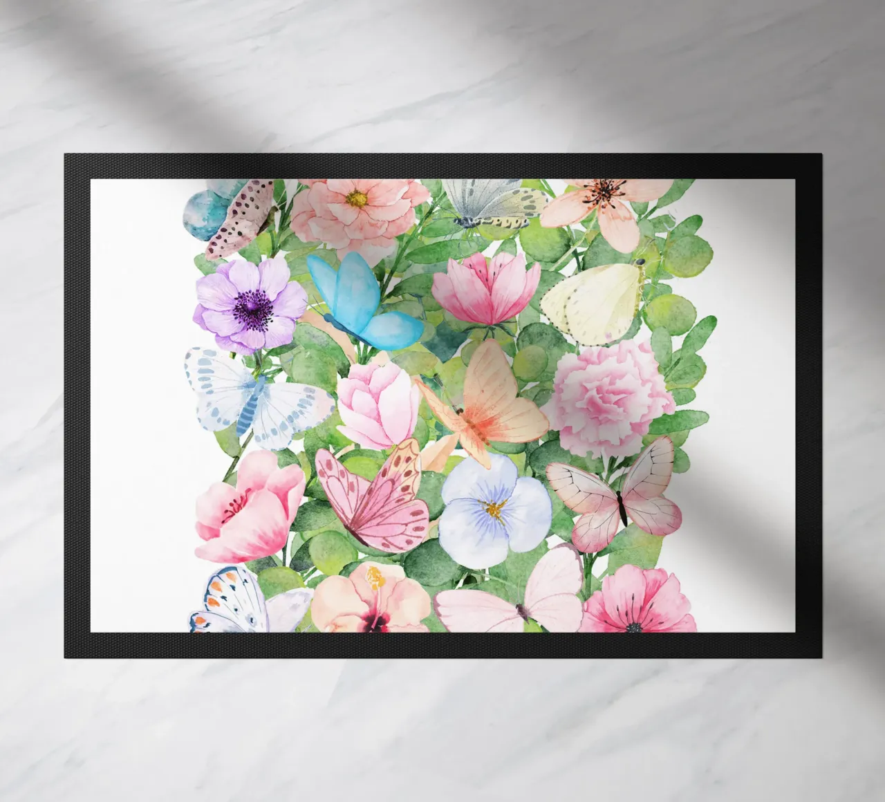 Flowers and Butterflies doormat by Mostly Pink
