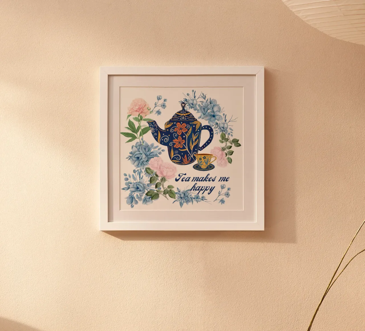 Il tè mi rende felice Fiori blu carta hahnemühle da Mostly Pink