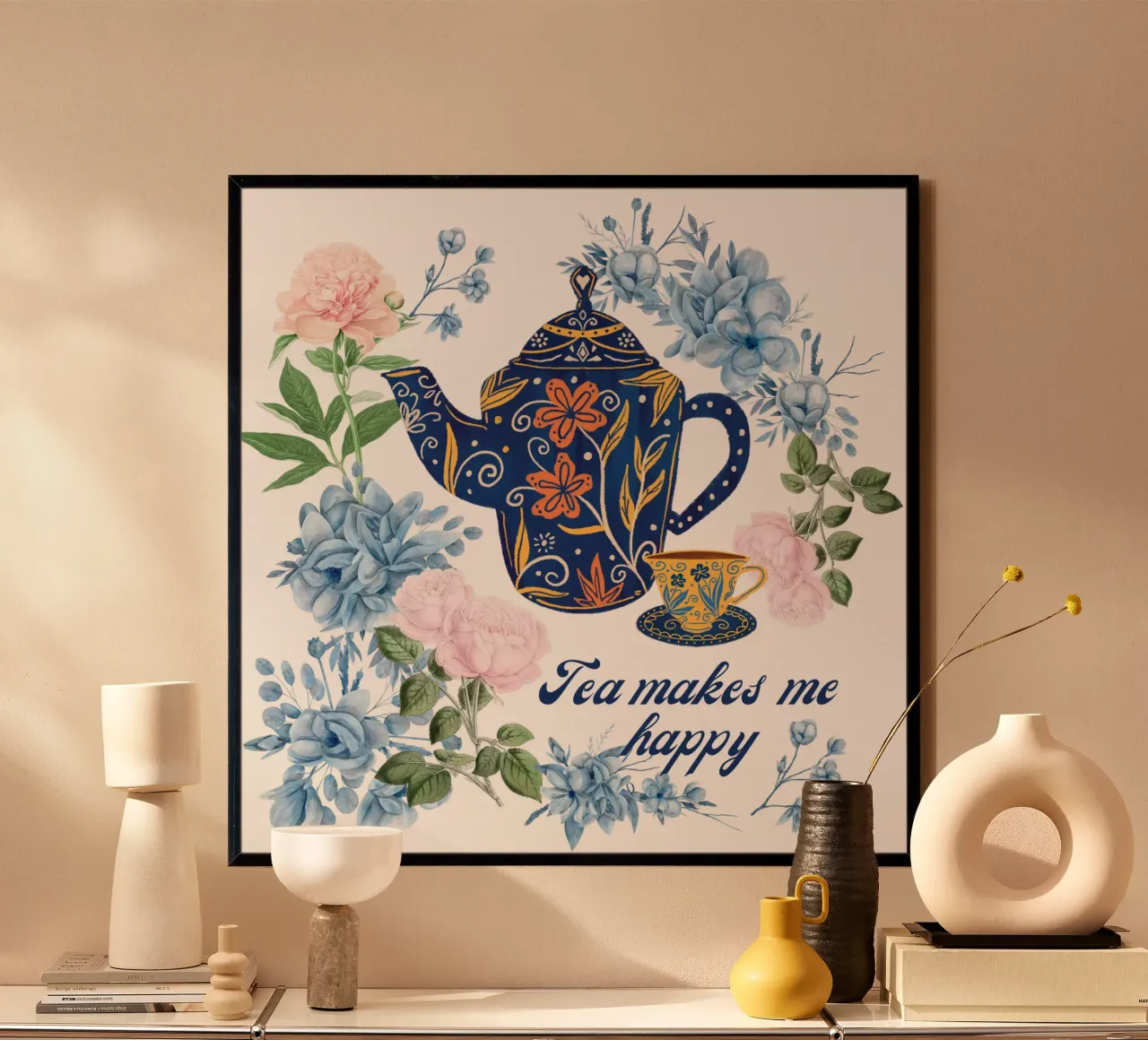 Il tè mi rende felice Fiori blu carta hahnemühle da Mostly Pink