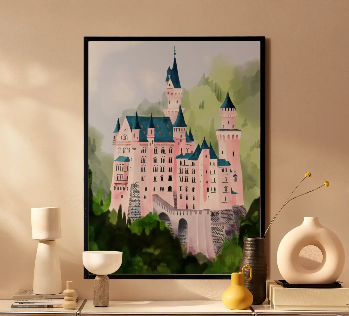 Schloss Neuschwanstein in einem sanften Vintage-Stil Poster von DYDesign