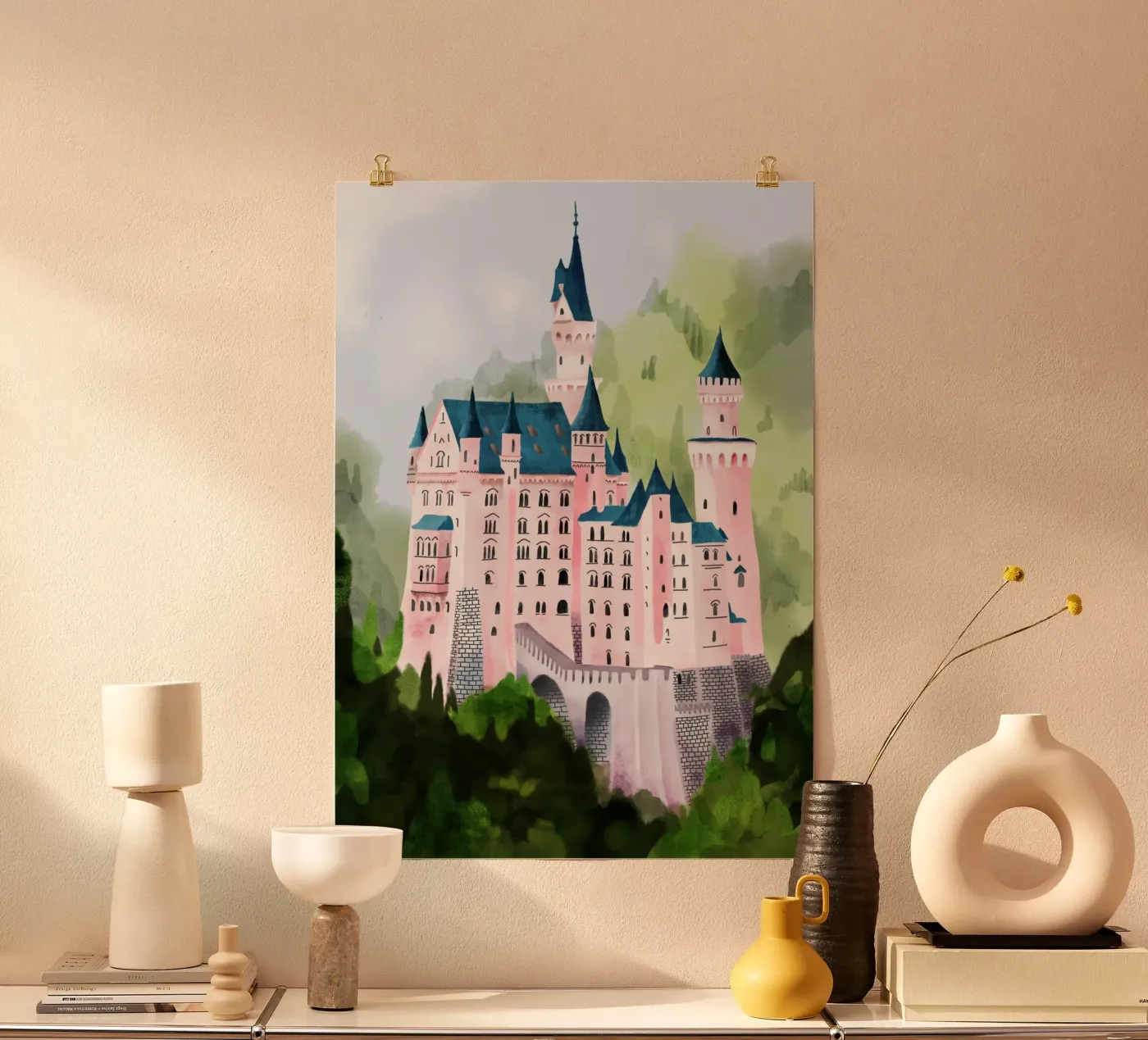 Schloss Neuschwanstein in einem sanften Vintage-Stil Poster von DYDesign
