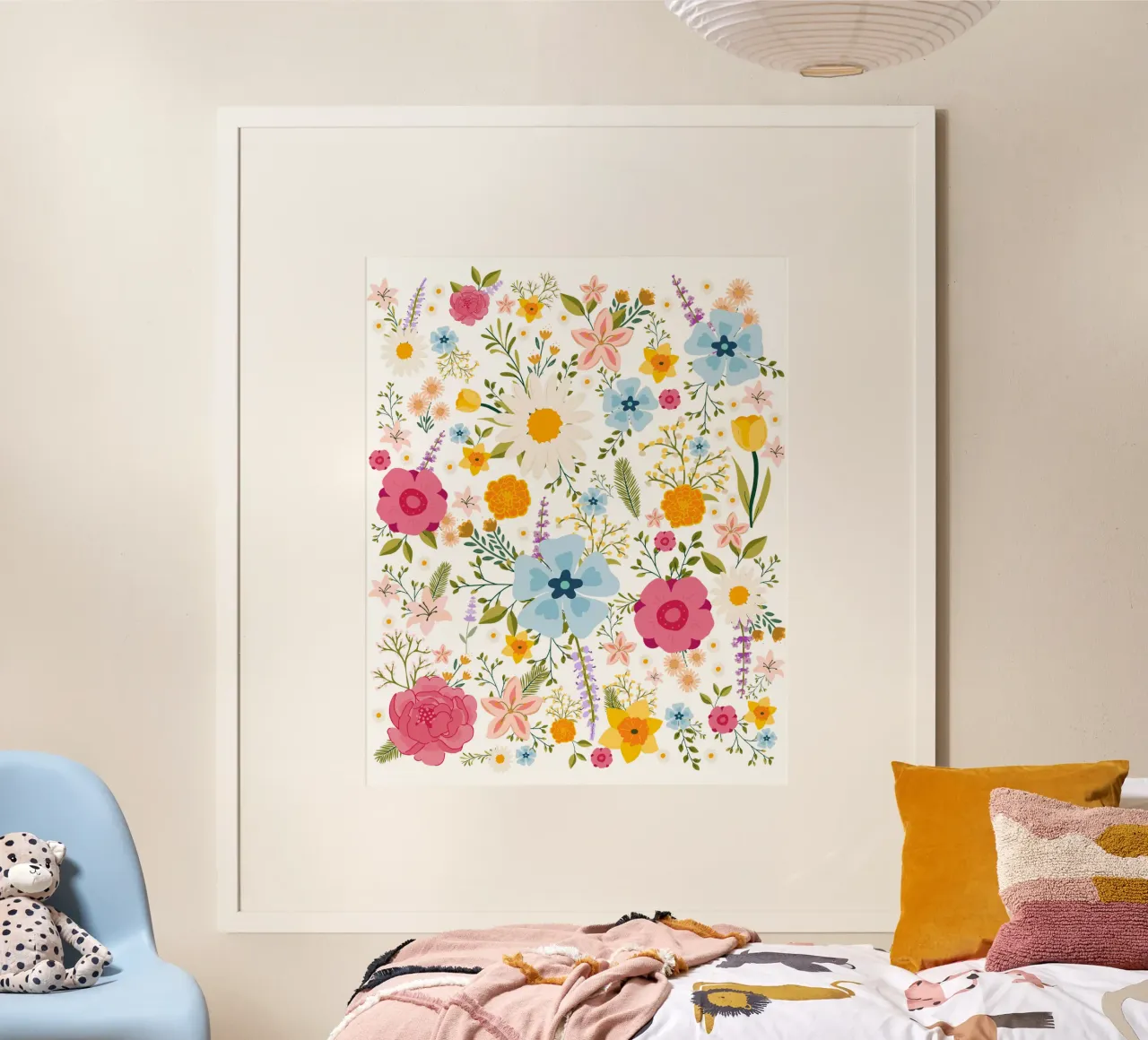 Fiori di primavera Modello colorato poster con telaio in legno da Chérie Prints