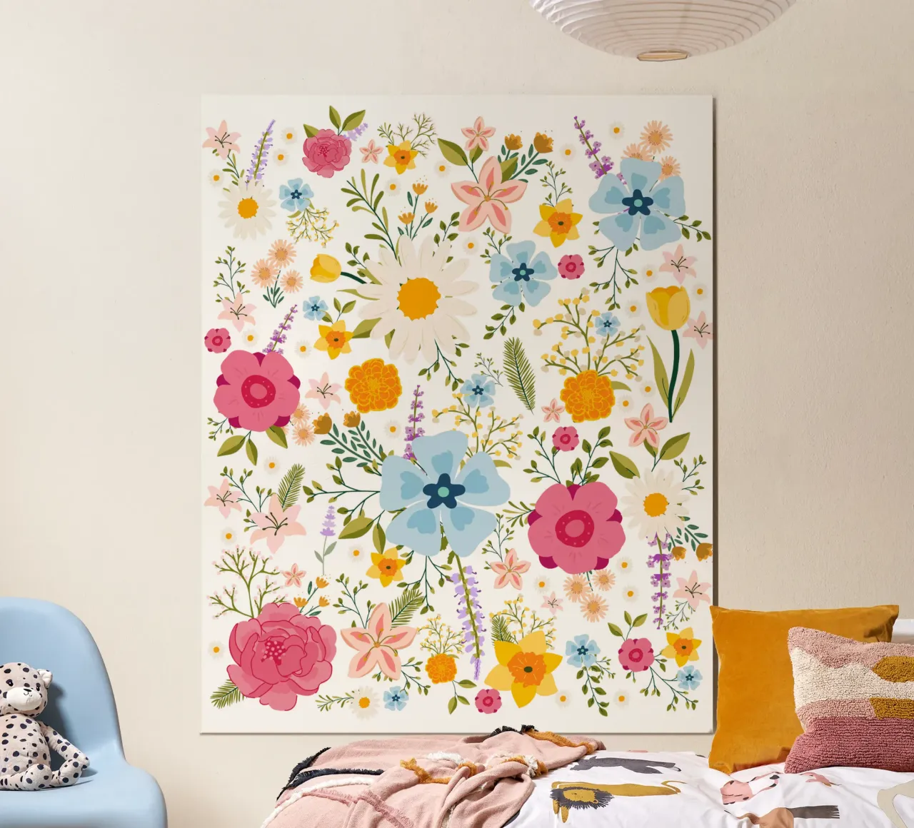 Fiori di primavera Modello colorato poster con telaio in legno da Chérie Prints