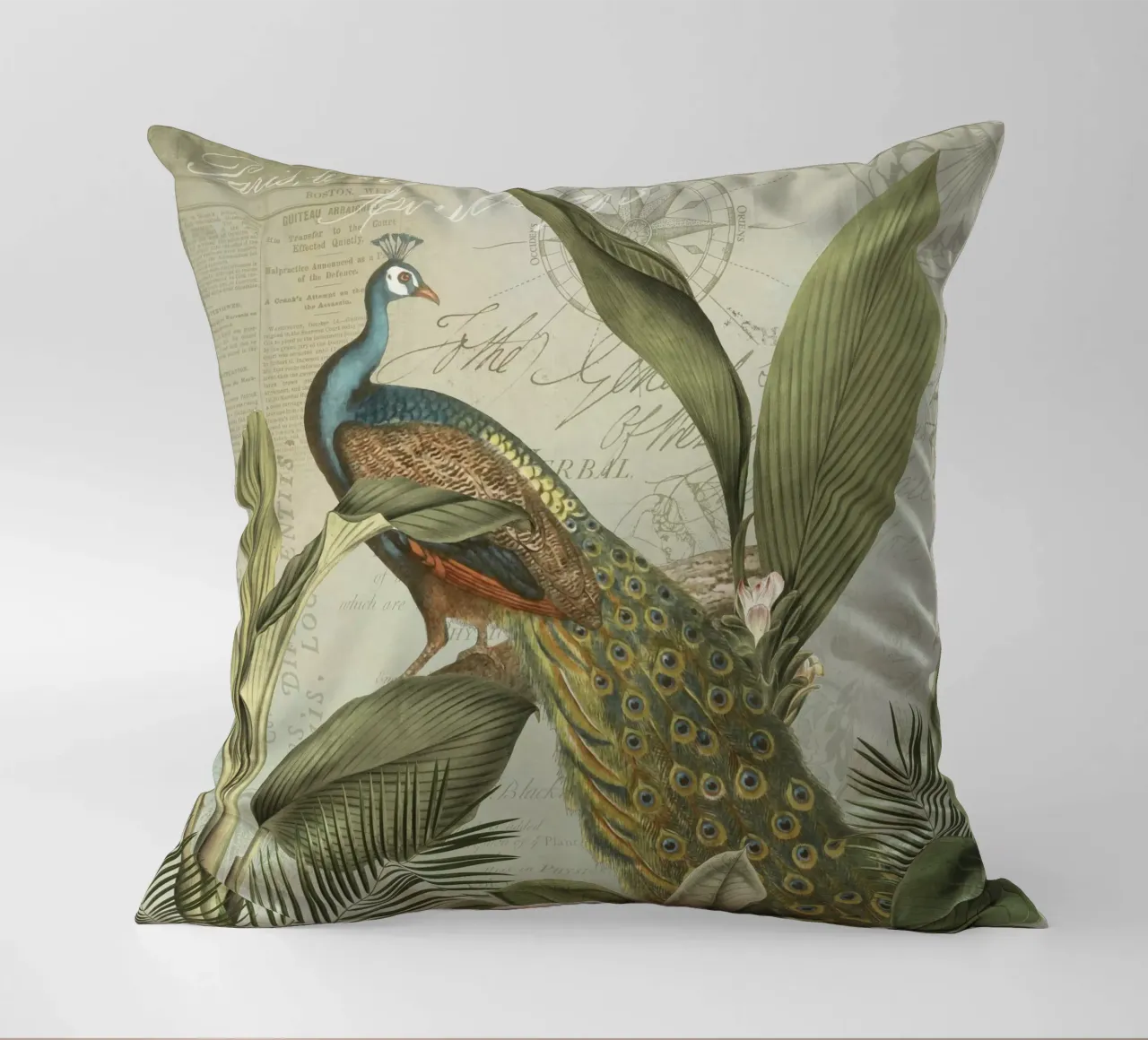 Collage vintage Peafowl Nostalgia cuscino da Andrea Haase Vintage World