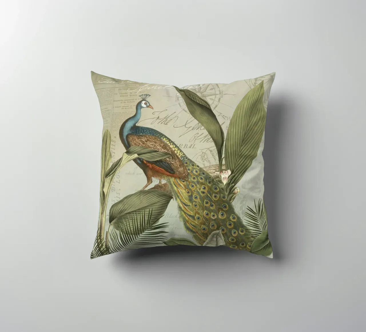 Collage vintage Peafowl Nostalgia cuscino da Andrea Haase Vintage World