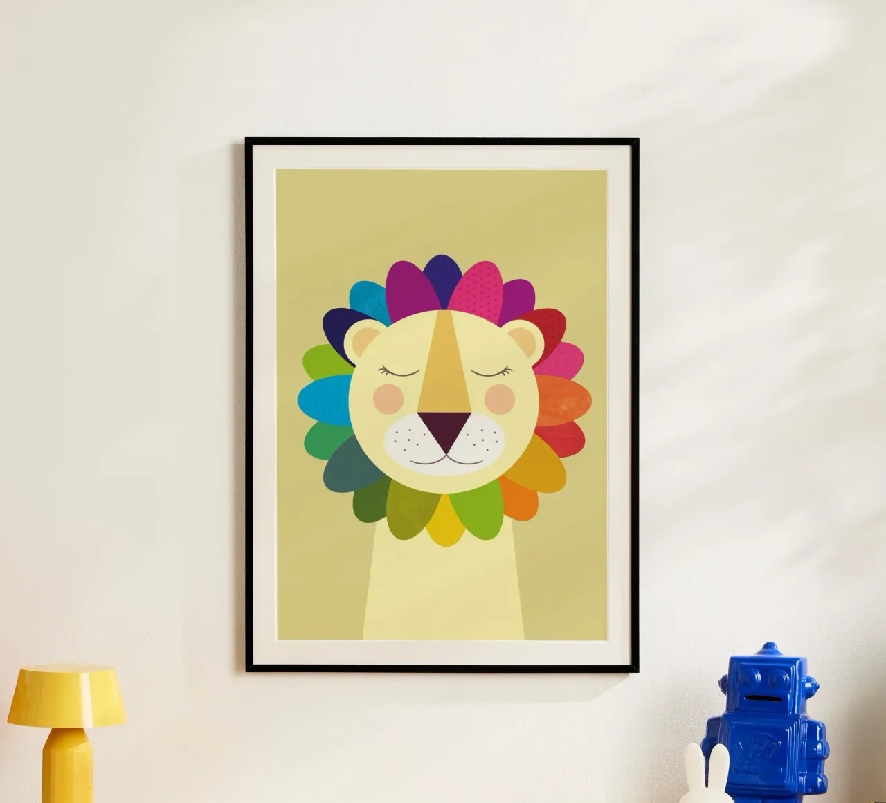 Sogni di leoni colorati poster con telaio in legno da JaySan Studio