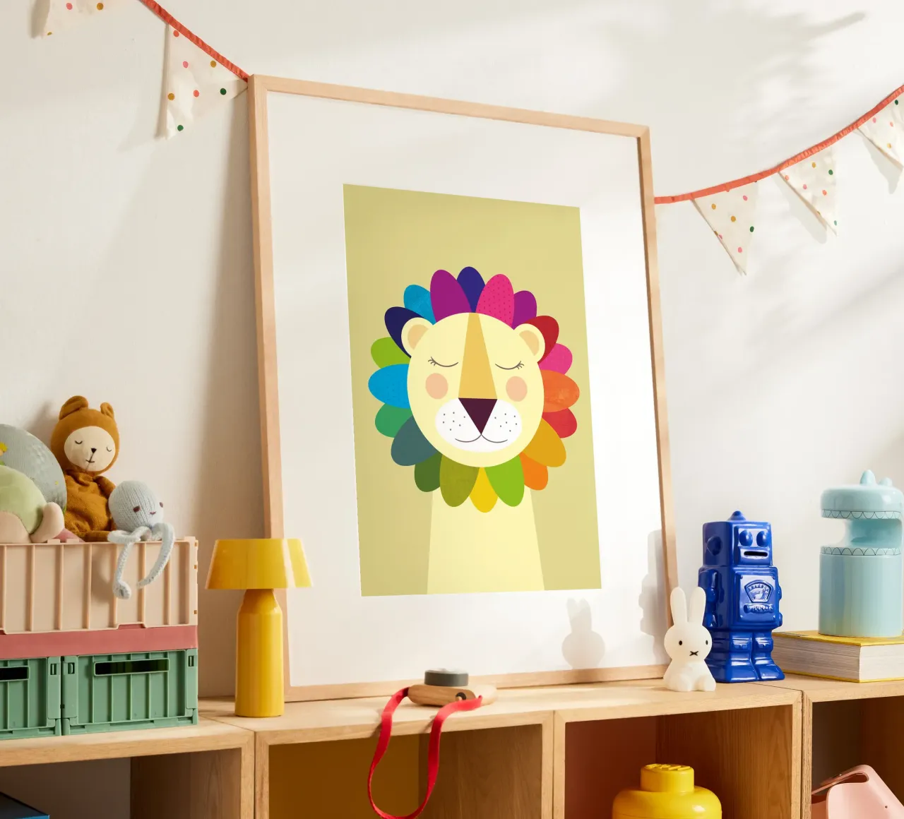 Sogni di leoni colorati poster con telaio in legno da JaySan Studio