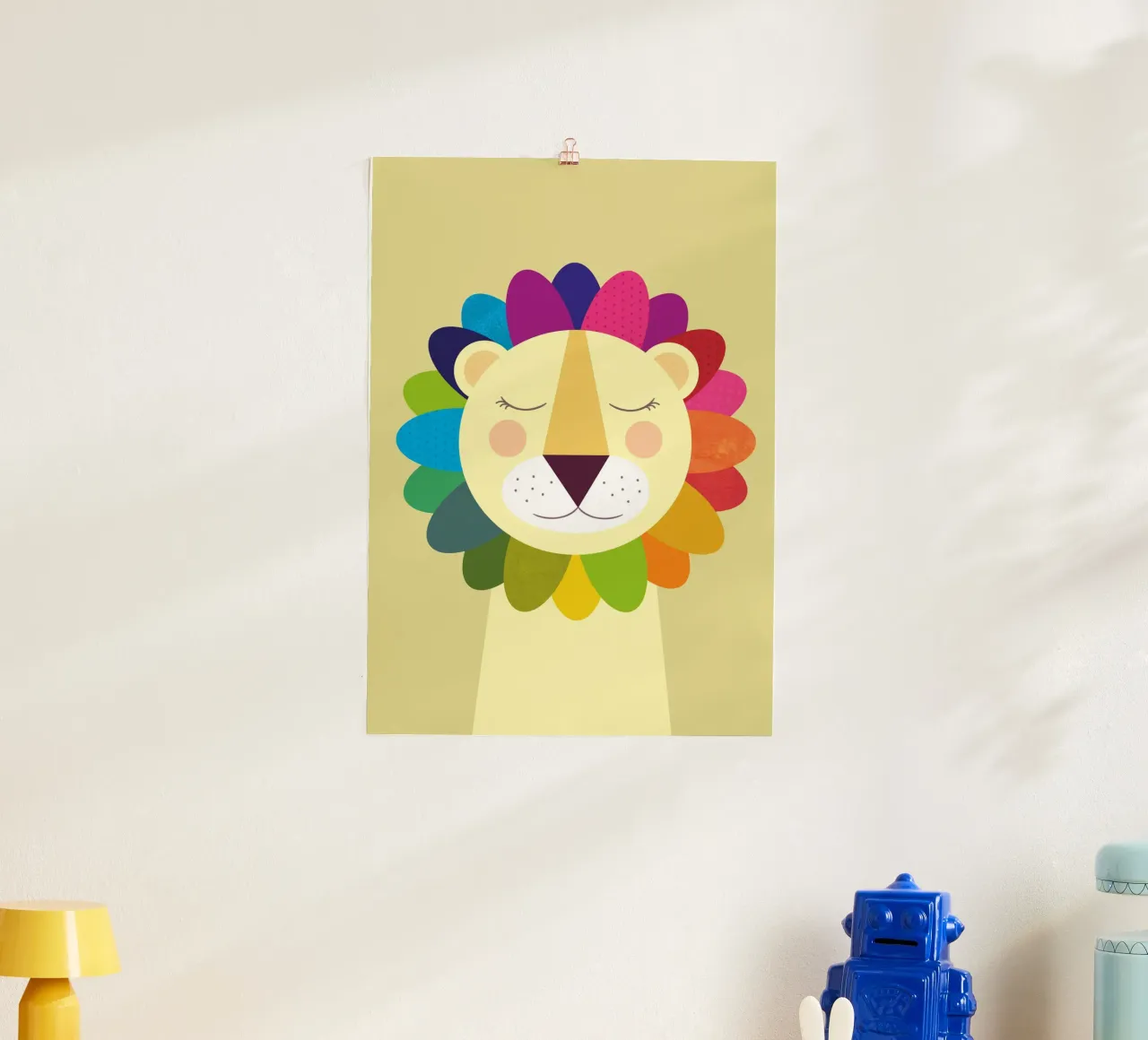 Sogni di leoni colorati poster con telaio in legno da JaySan Studio