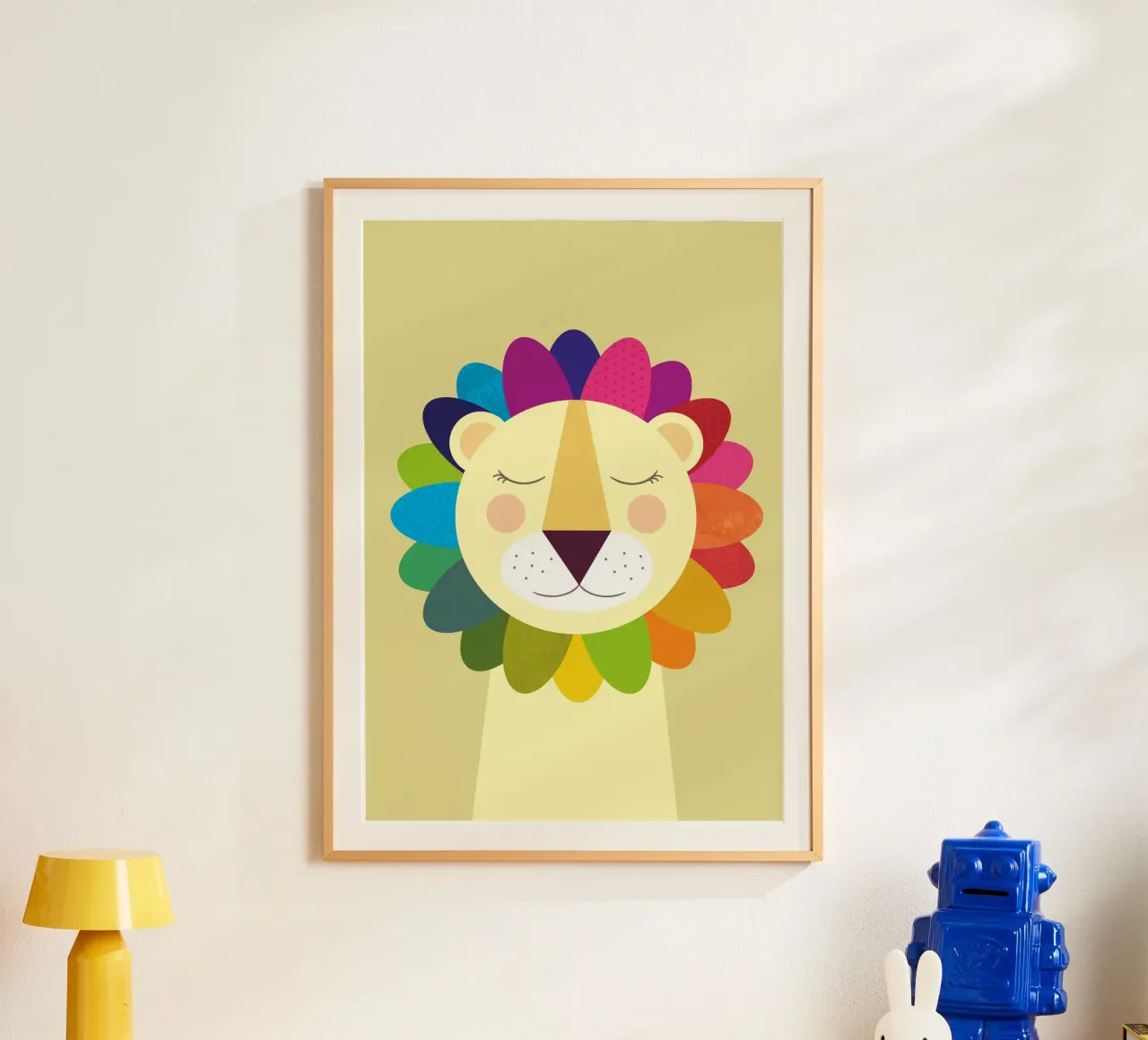 Sogni di leoni colorati poster con telaio in legno da JaySan Studio