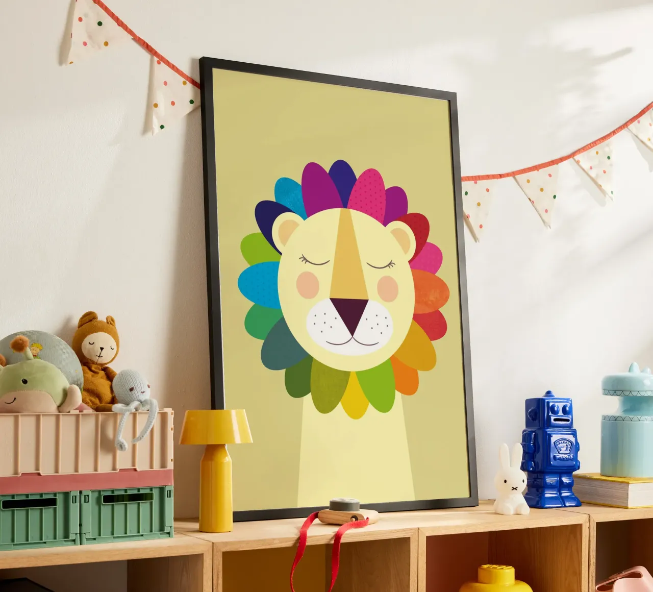 Sogni di leoni colorati poster con telaio in legno da JaySan Studio