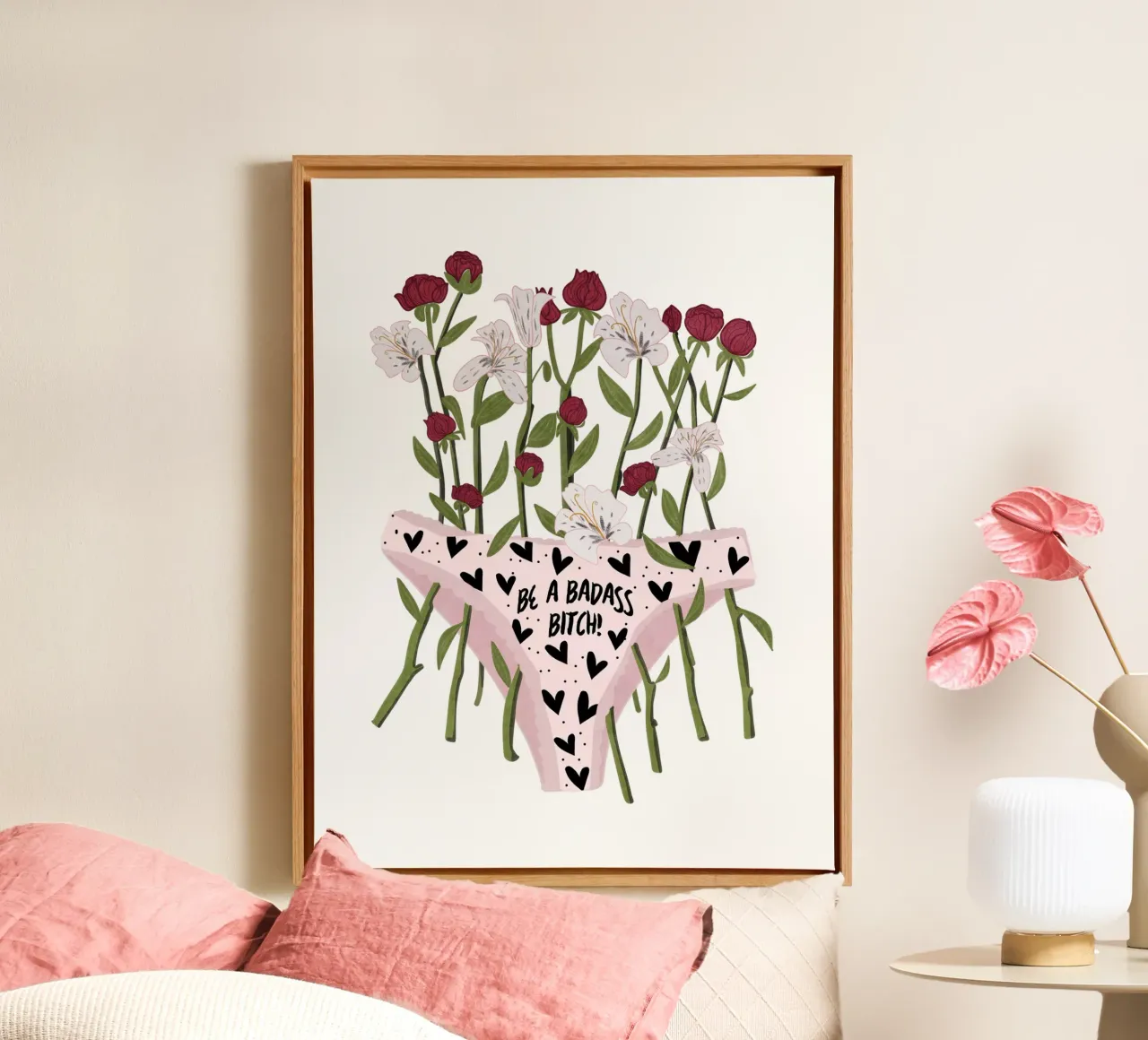 Be a Badass Bitch canvas met Baklijst van Illustration Raissa Oltmanns