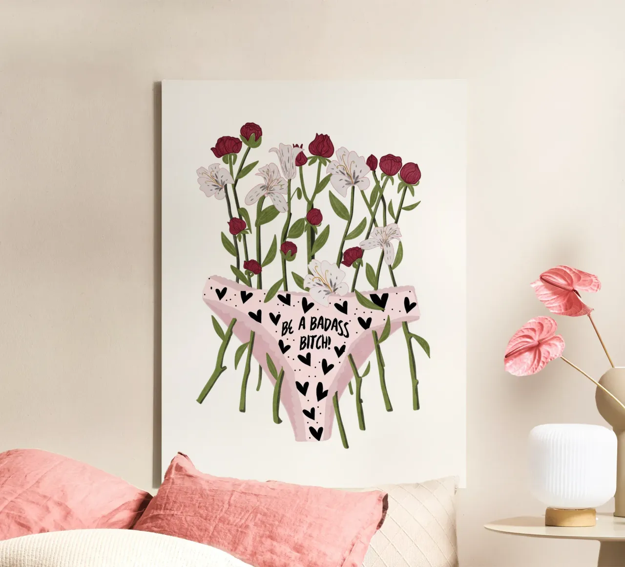 Be a Badass Bitch canvas met Baklijst van Illustration Raissa Oltmanns