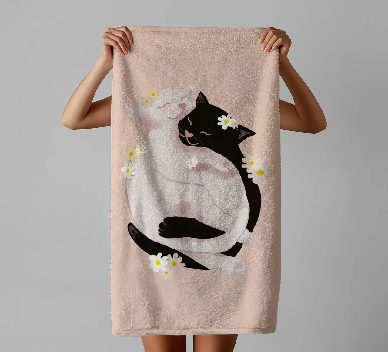 Cuddling Cats asciugamano da bagno da Illustration Raissa Oltmanns