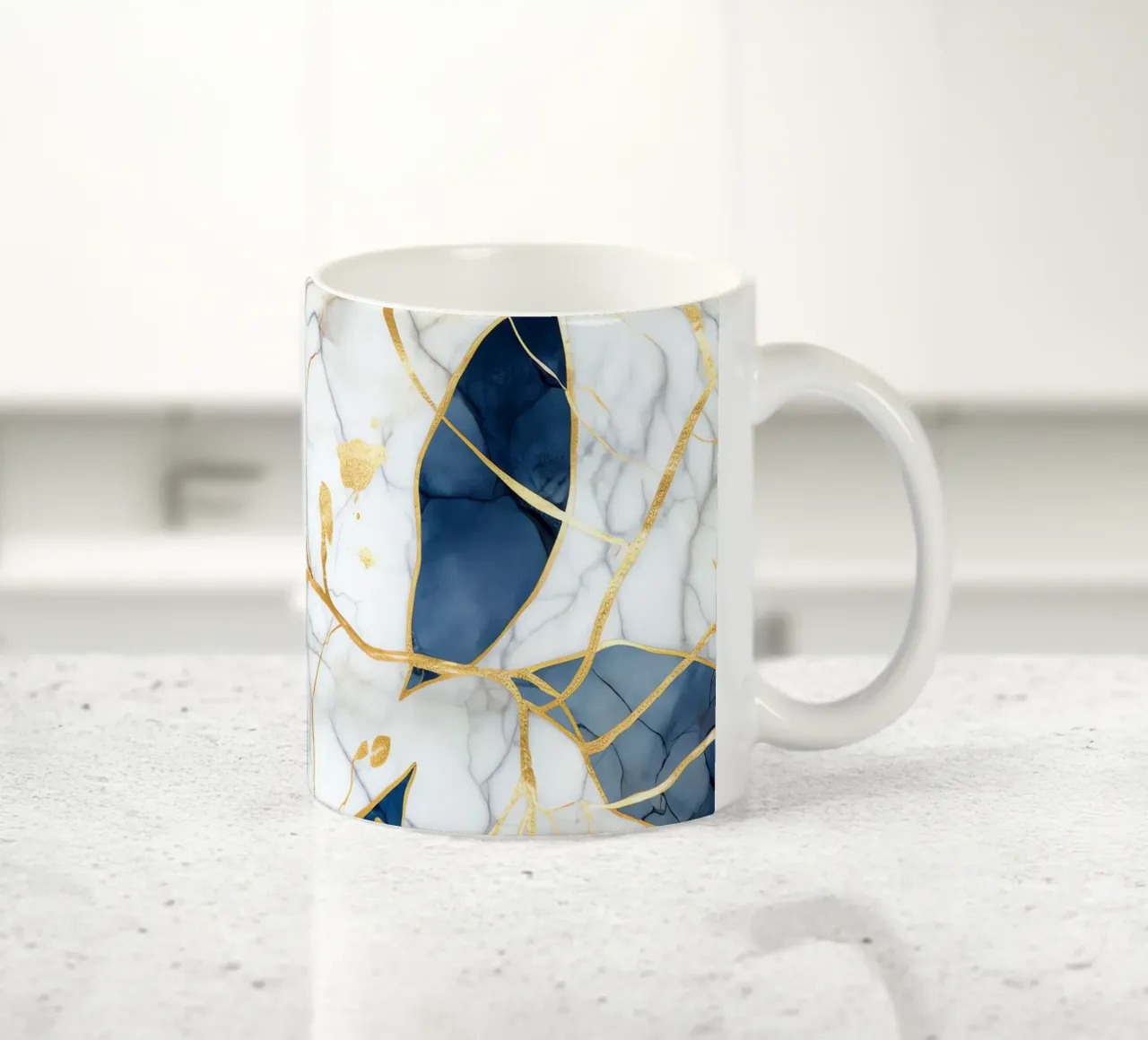 Art Kintsugi Blanc Bleu et Or ceramic mug by Théïa's Fantasia World