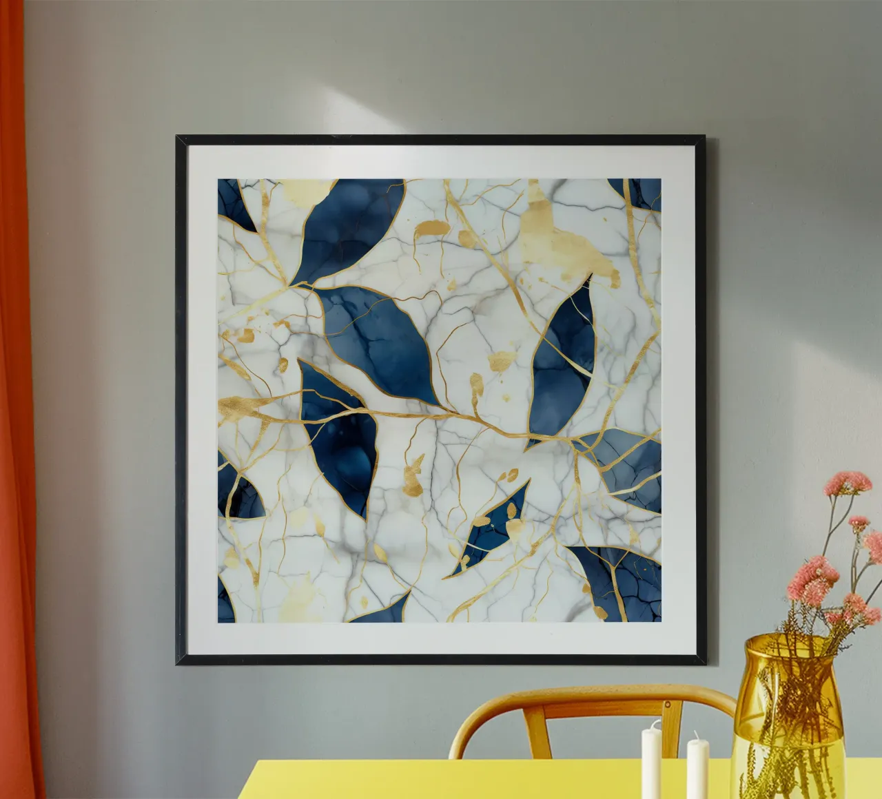 Art Kintsugi Blanc Bleu et Or poster de Théïa's Fantasia World