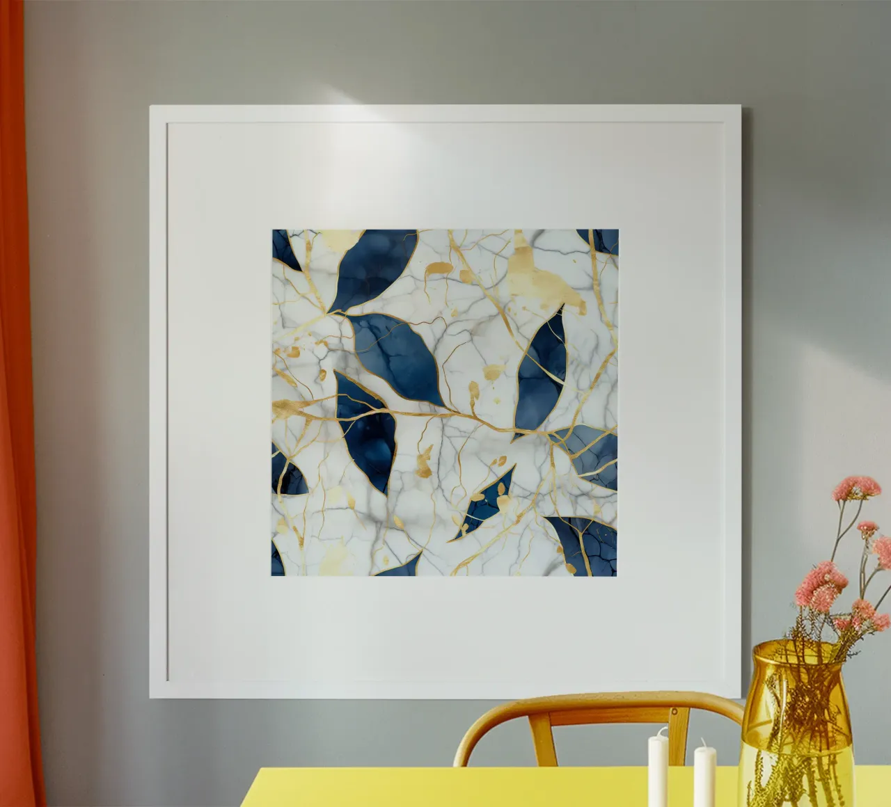 Art Kintsugi Blanc Bleu et Or poster de Théïa's Fantasia World