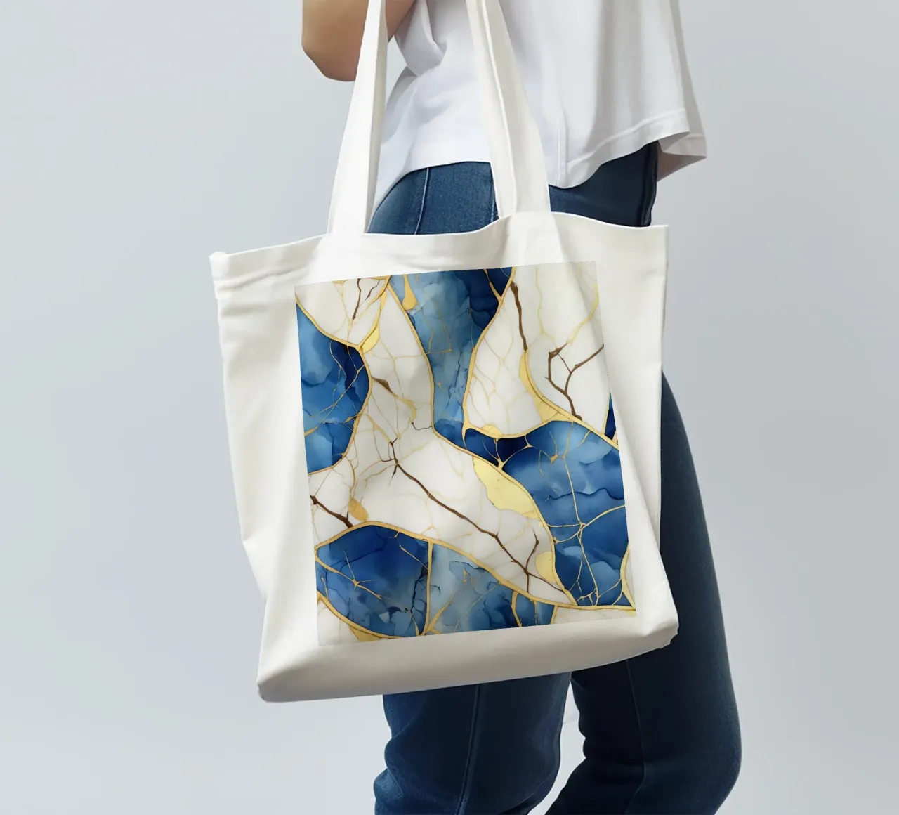 Art Kintsugi Blanc Bleu et Or borsa in juta da Théïa's Fantasia World