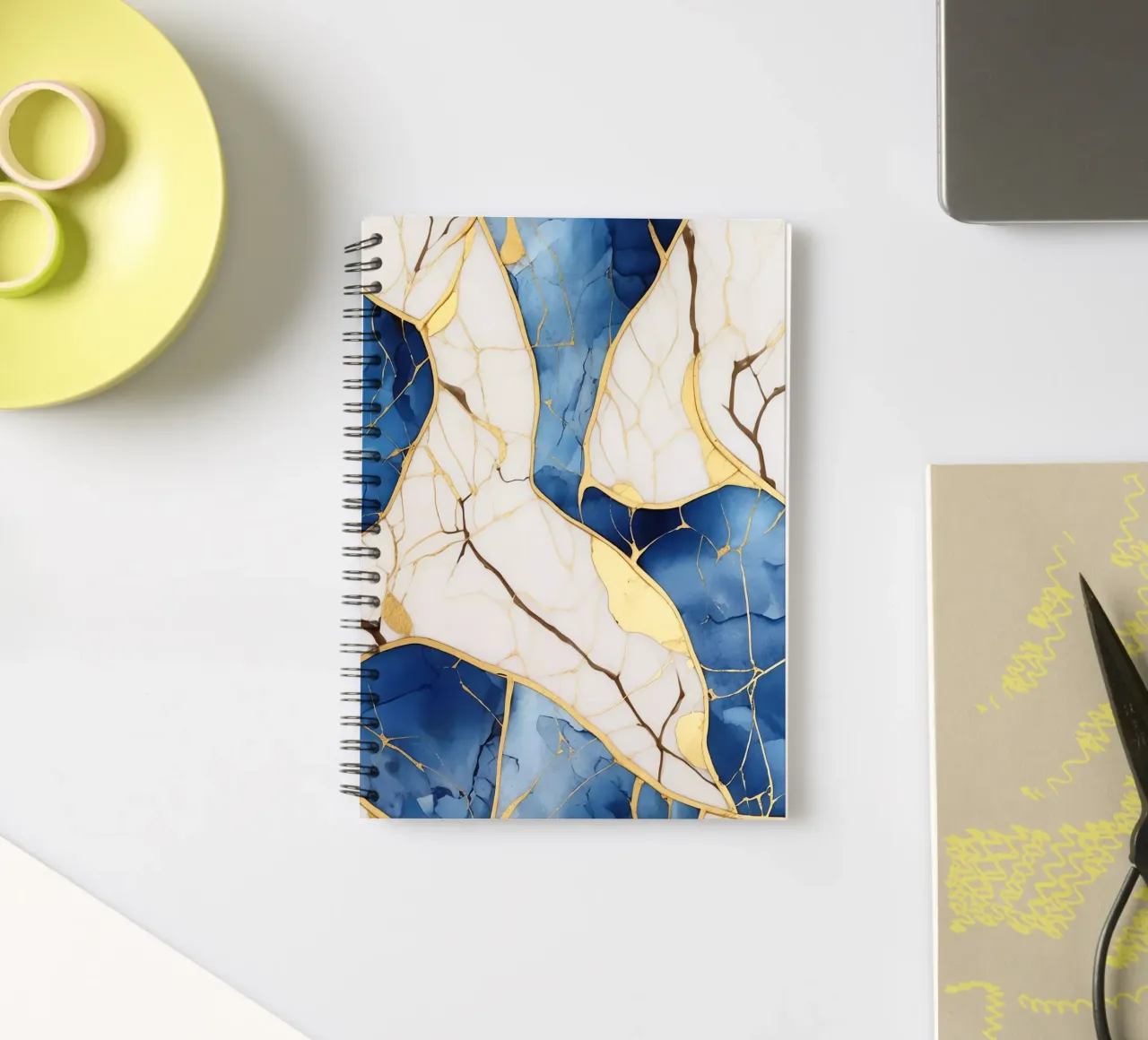Art Kintsugi Blanc Bleu et Or Ringbuch von Théïa's Fantasia World