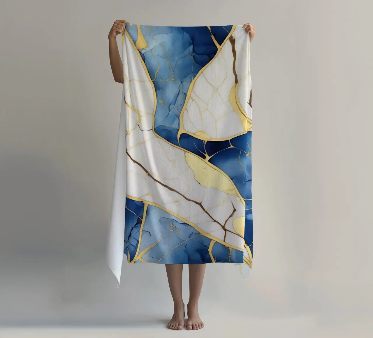 Art Kintsugi Blanc Bleu et Or telo mare da Théïa's Fantasia World
