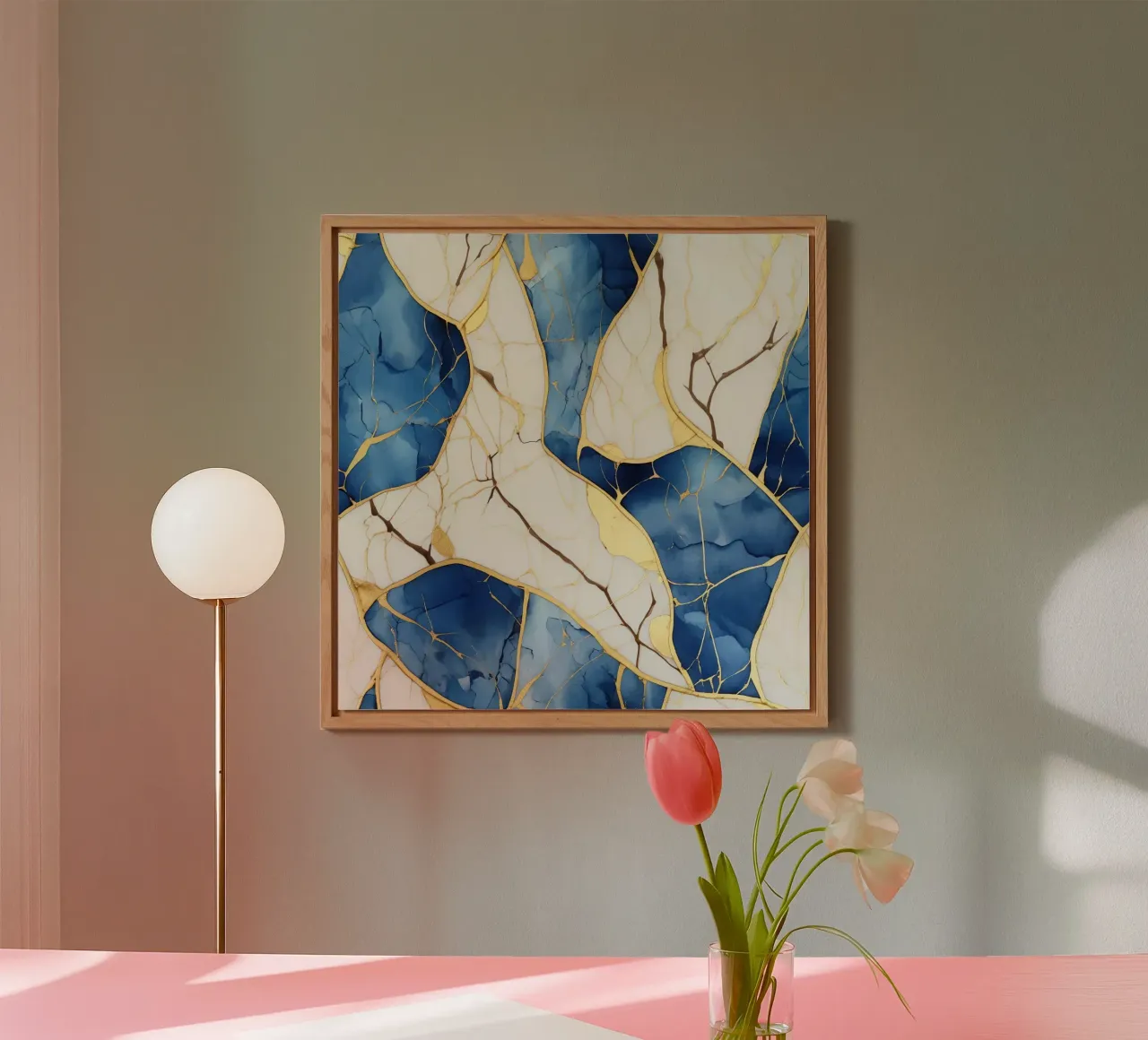 Art Kintsugi Blanc Bleu et Or alluminio dibond da Théïa's Fantasia World
