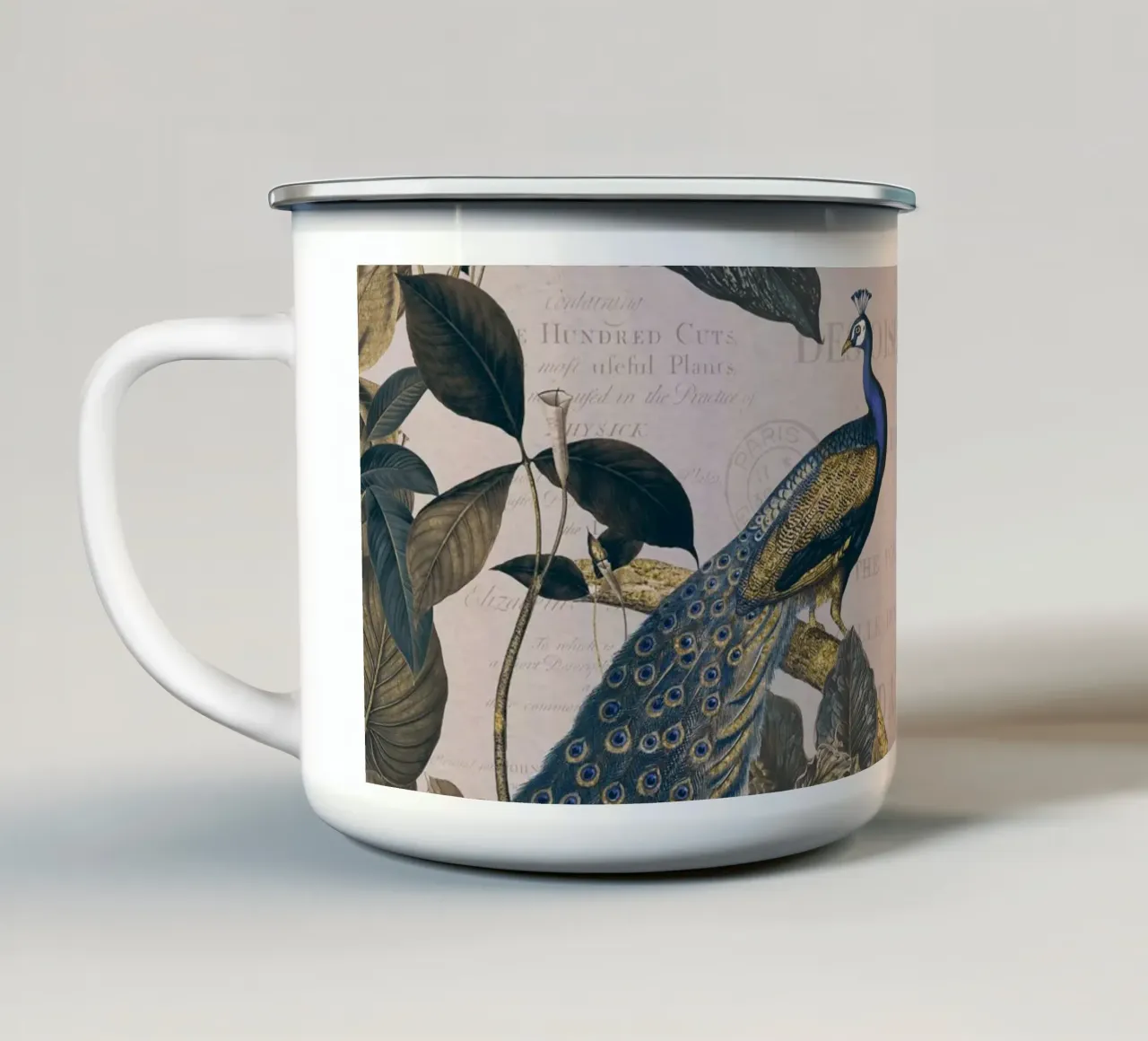 Pavone botanico vintage Reverie tazza in smalto da Andrea Haase Vintage World