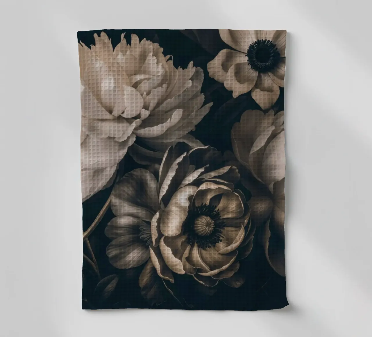 Dark Moody Baroque Floral Symphony Ivory Brown tea towel by Andrea Haase Vintage World