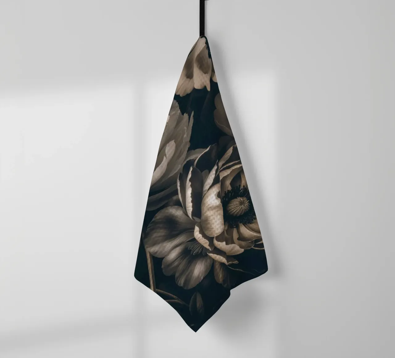 Dark Moody Baroque Floral Symphony Ivory Brown tea towel by Andrea Haase Vintage World