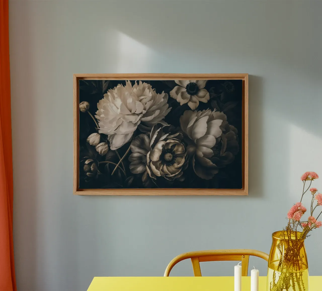 Dark Moody Barok Bloemen Symfonie Ivoor Bruin canvas met Baklijst van Andrea Haase Vintage World
