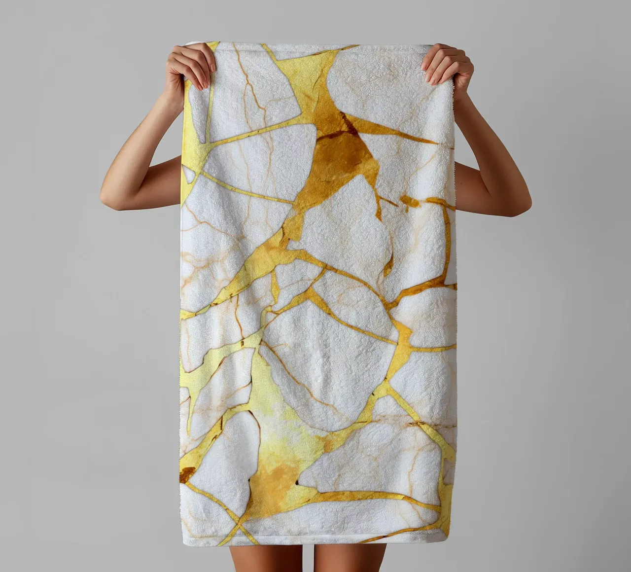 Art kintsugi blanc et or asciugamano da bagno da Théïa's Fantasia World