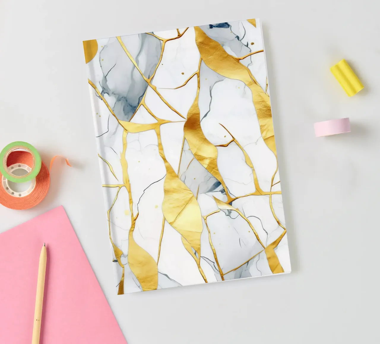 Art kintsugi blanc et or notebook by Théïa's Fantasia World