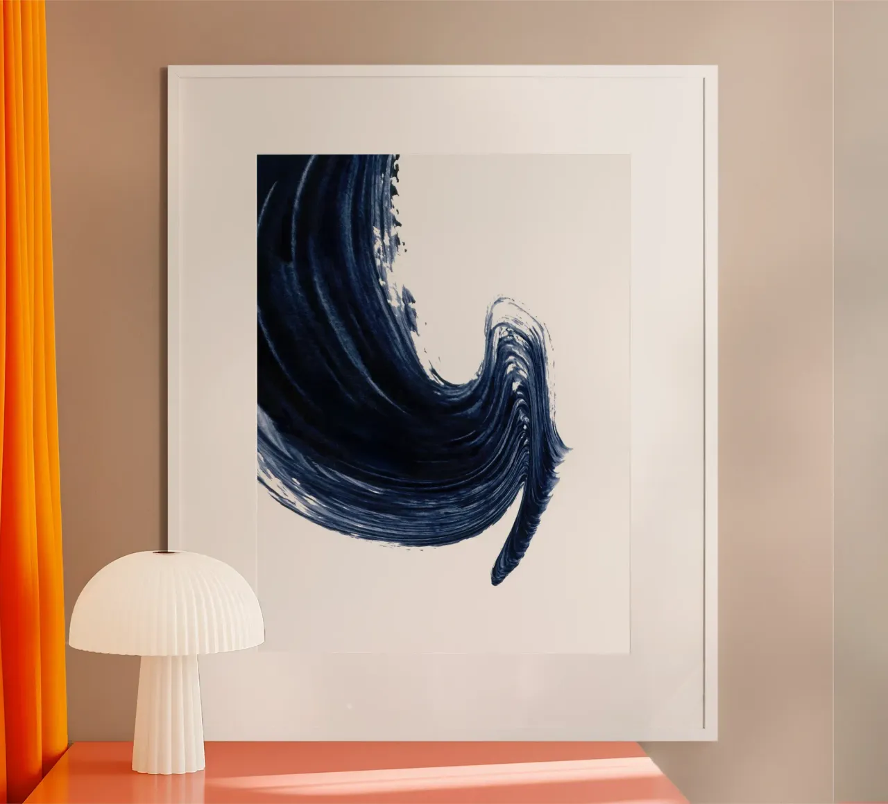 Just Indigo 4 | Minimalist Watercolor poster con telaio in legno da sabidussi