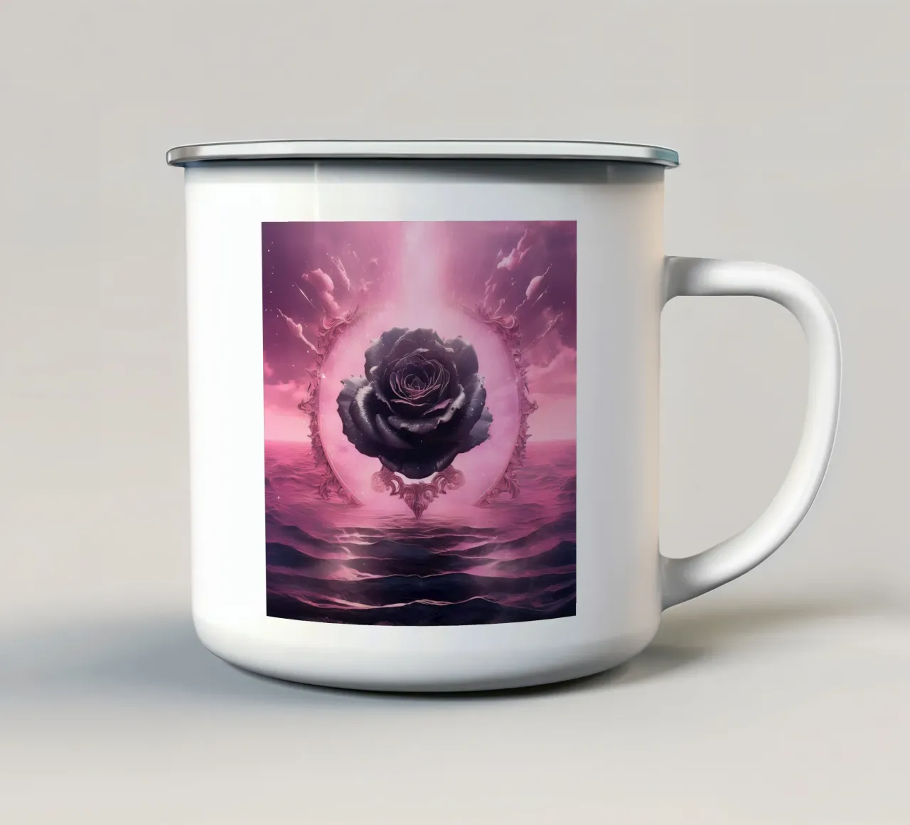 rosa nera2 tazza in smalto da kimmindmuse