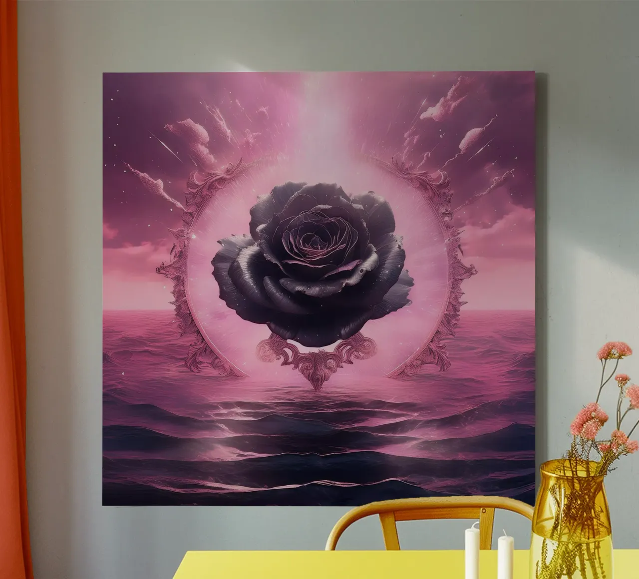 rosa nera2 tela con Cornice a cassetta da kimmindmuse