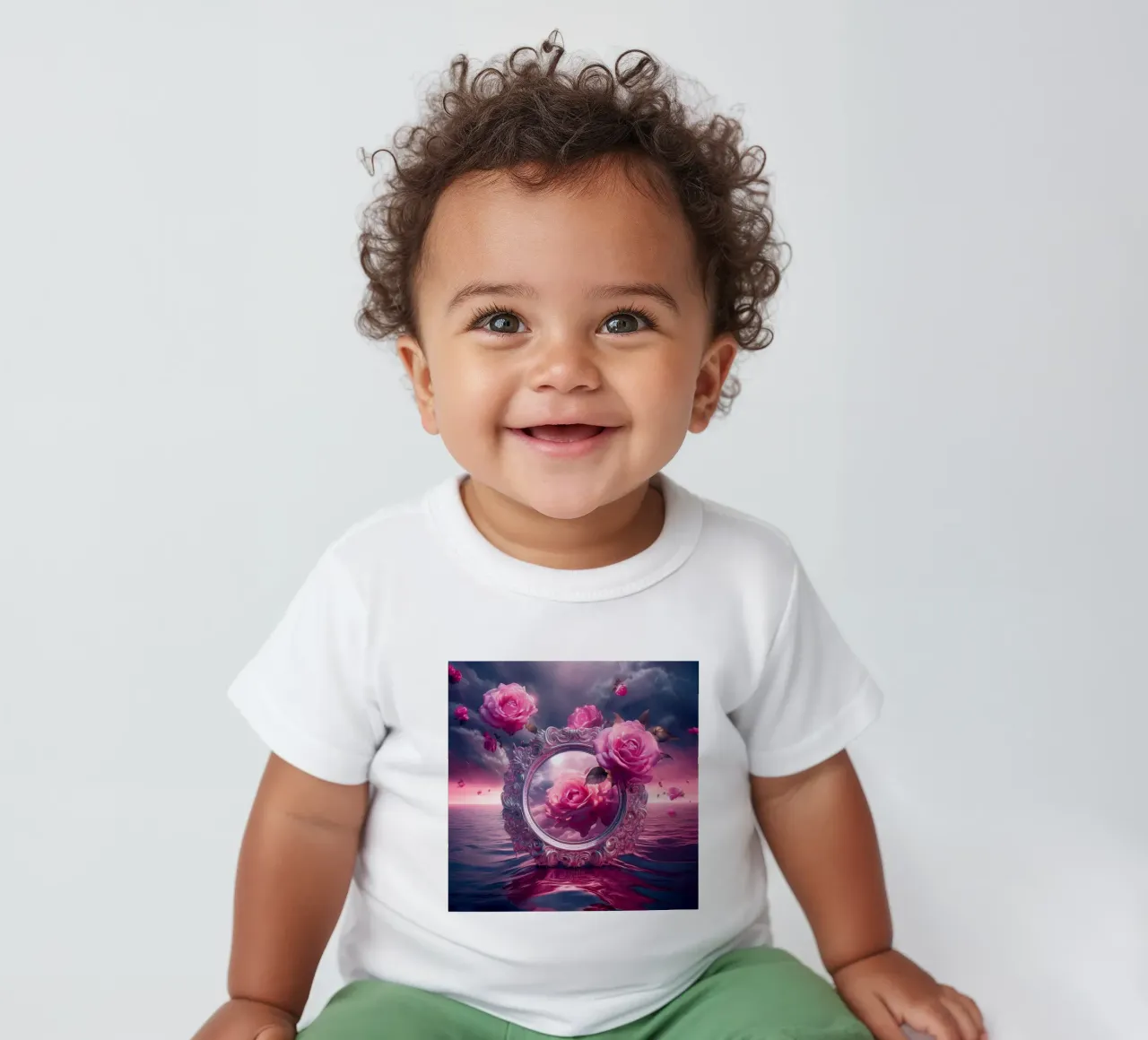 mirror and rose baby t-shirt by kimmindmuse