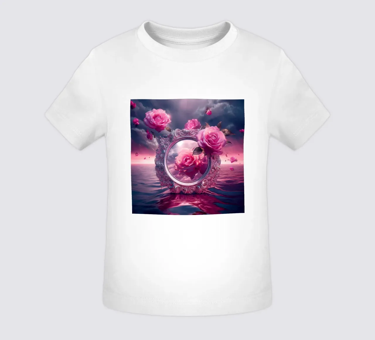 mirror and rose baby t-shirt by kimmindmuse