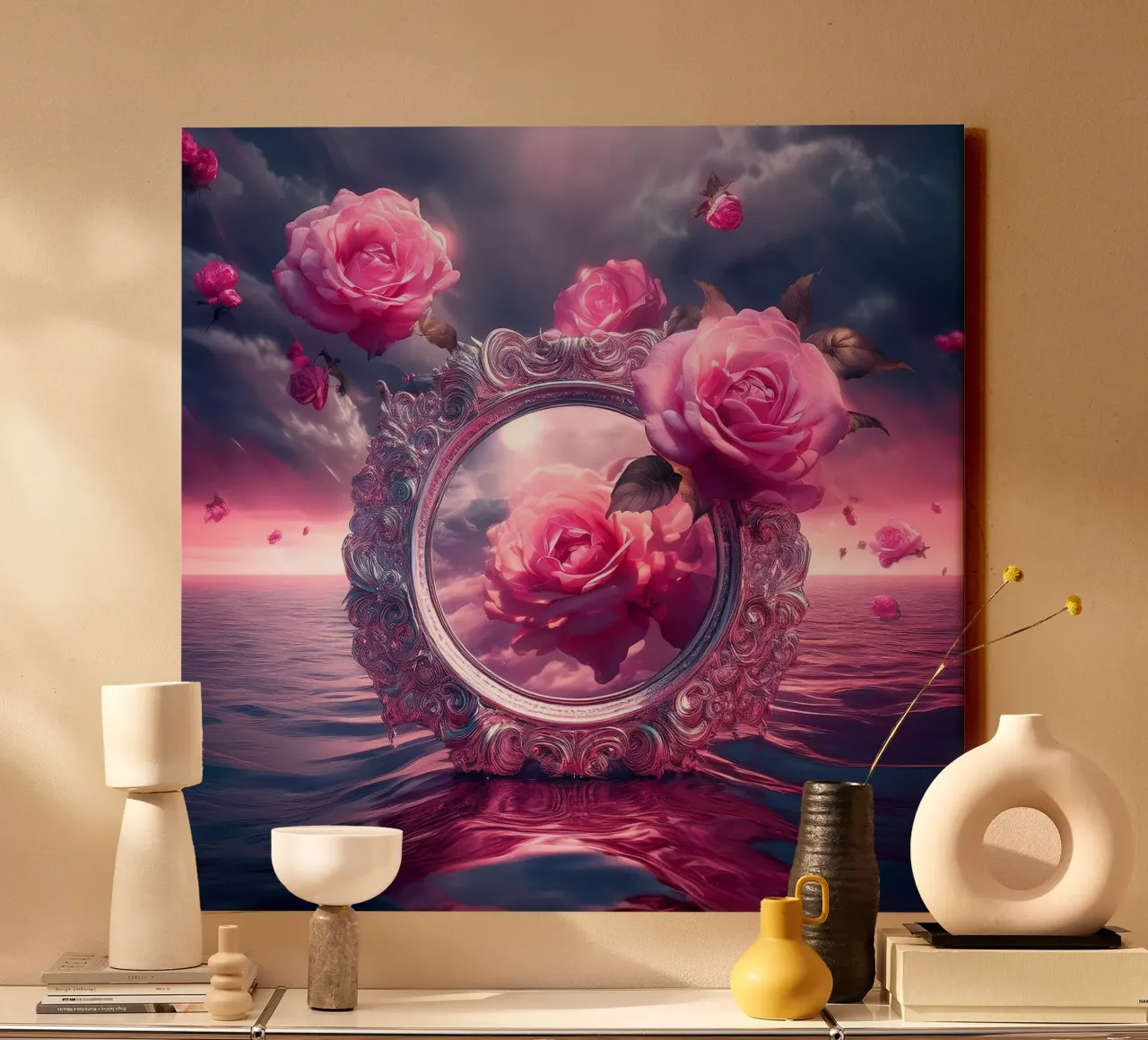 mirror and rose canvas by kimmindmuse