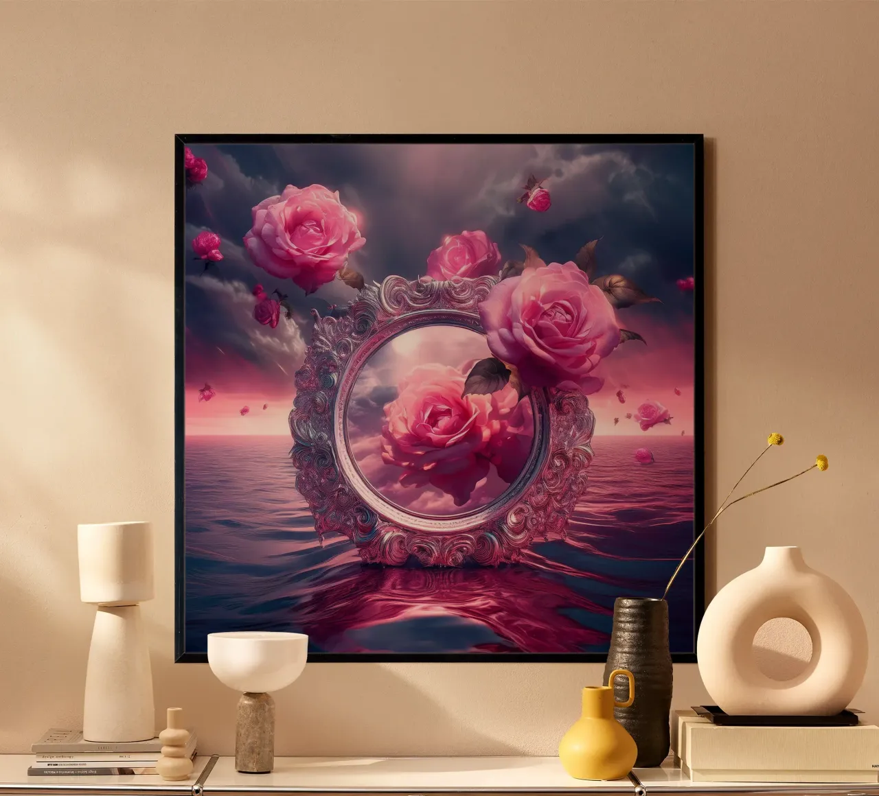 specchio e rosa poster con telaio in legno da kimmindmuse