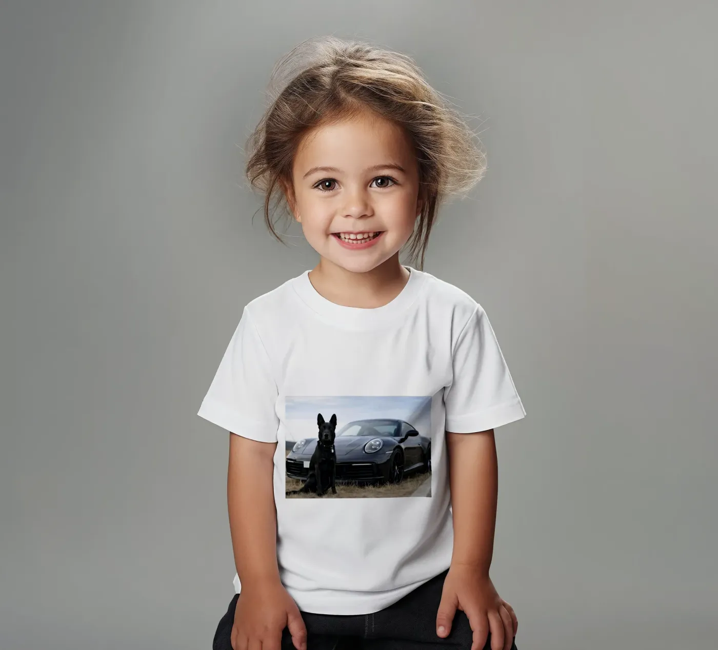 cane nero e auto t-shirt bambini da Deemoll