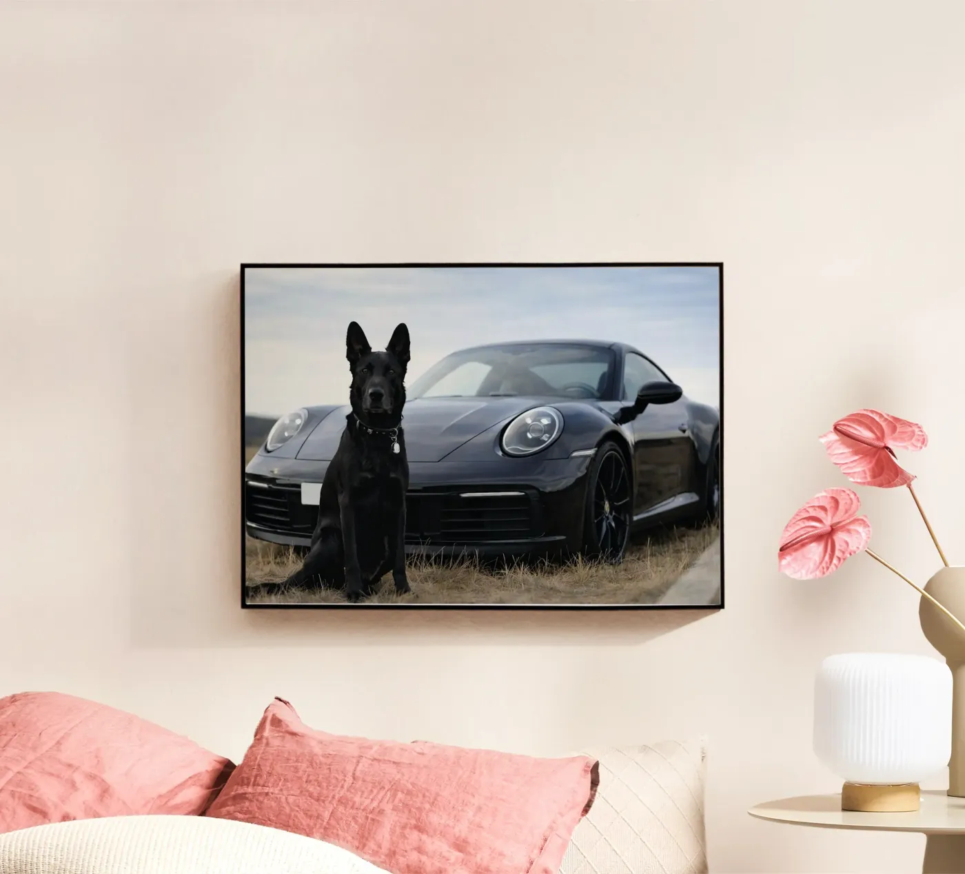 cane nero e auto plexiglass da Deemoll